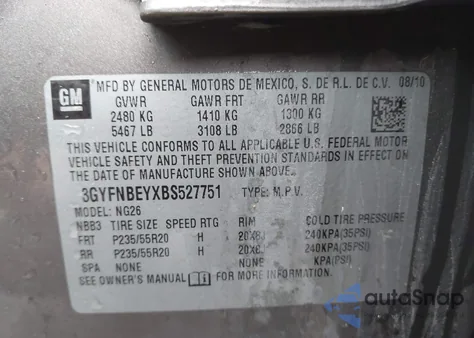 2011 Cadillac Srx Performance Collection из США, поврежденный, VIN 3GYFNBEYXBS527751